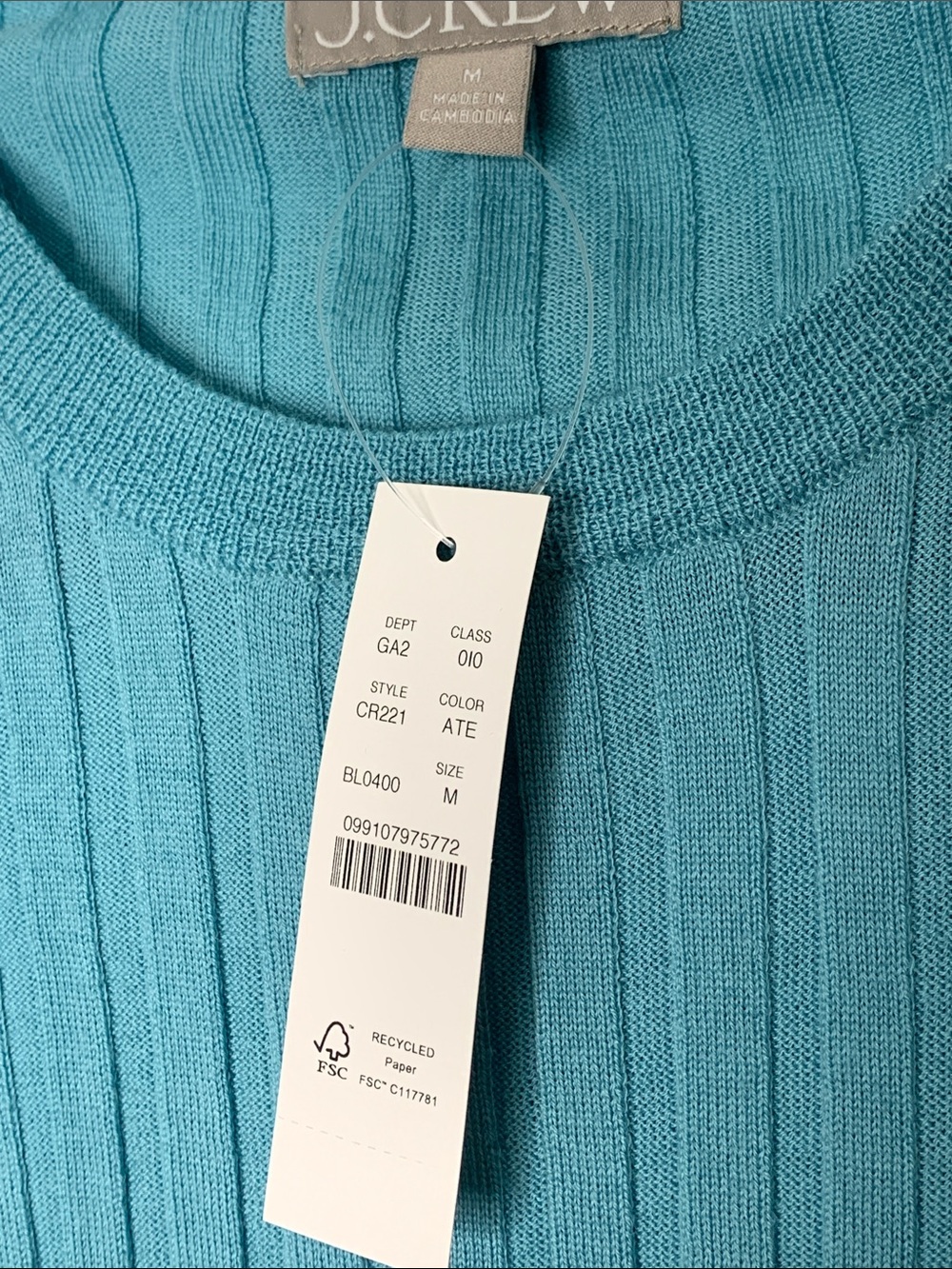 J. Crew Merino Wool Wide-Ribbed Aegean Teal Crewneck longsleeve Top 2026 New M - Picture 6 of 12